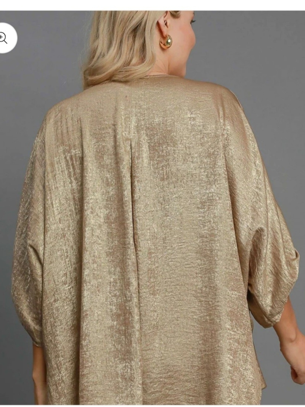 Umgee Metallic Gold V-Neck Top With Roll Tab Sleeves Size Large NWT - Picture 2 of 6